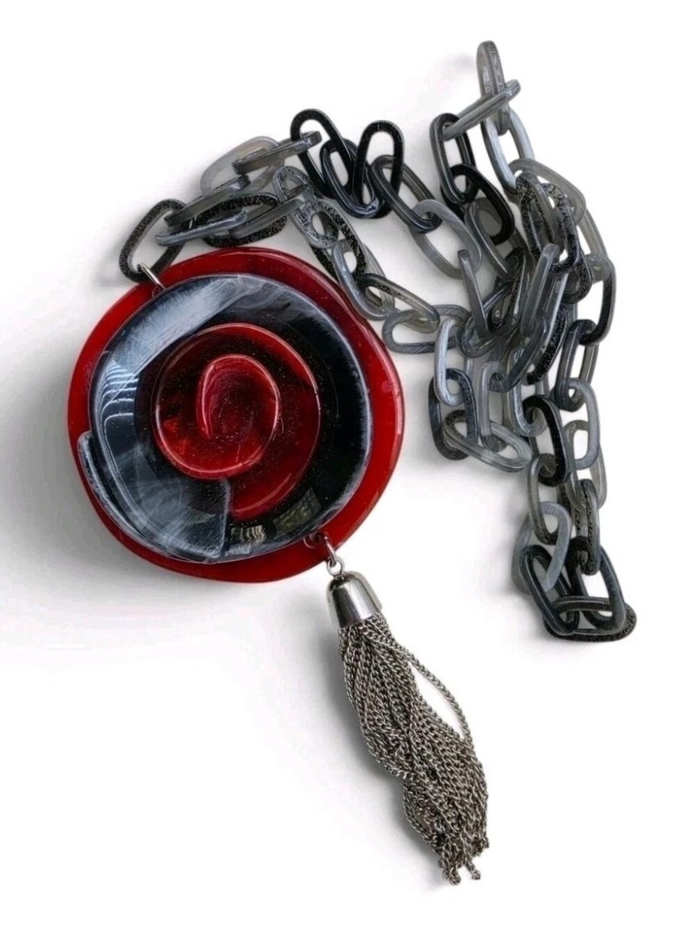 Alisha D Red Black Rose Statement Necklace Acrylic Chain Tassel Wearable Art